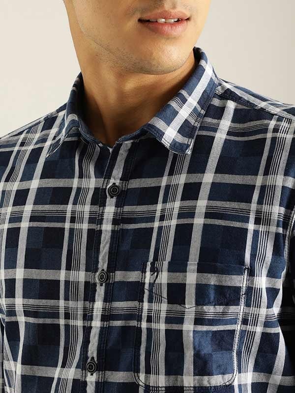 Indian Terrain Men Checkered Blue Shirt